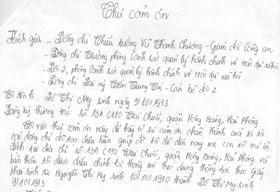 Nhân dân gửi thư cảm ơn cán bộ đội 2, phòng Cảnh sát Quản lý hành chính về trật tự xã hội - CATP