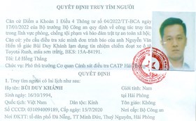 Cơ quan Cảnh sát điều tra Công an thành phố thông báo tìm người, phương tiện liên quan vụ án