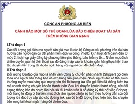 Công an phường An Biên cảnh báo thủ đoạn lừa đảo chiếm đoạt tài sản trên không gian mạng