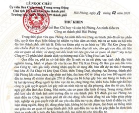 Chủ tịch UBND thành phố Hải Phòng gửi thư khen Phòng An ninh điều tra