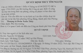 Cơ quan Cảnh sát điều tra Công an thành phố Hải Phòng thông báo truy tìm người đối với Nguyễn Tô Quang