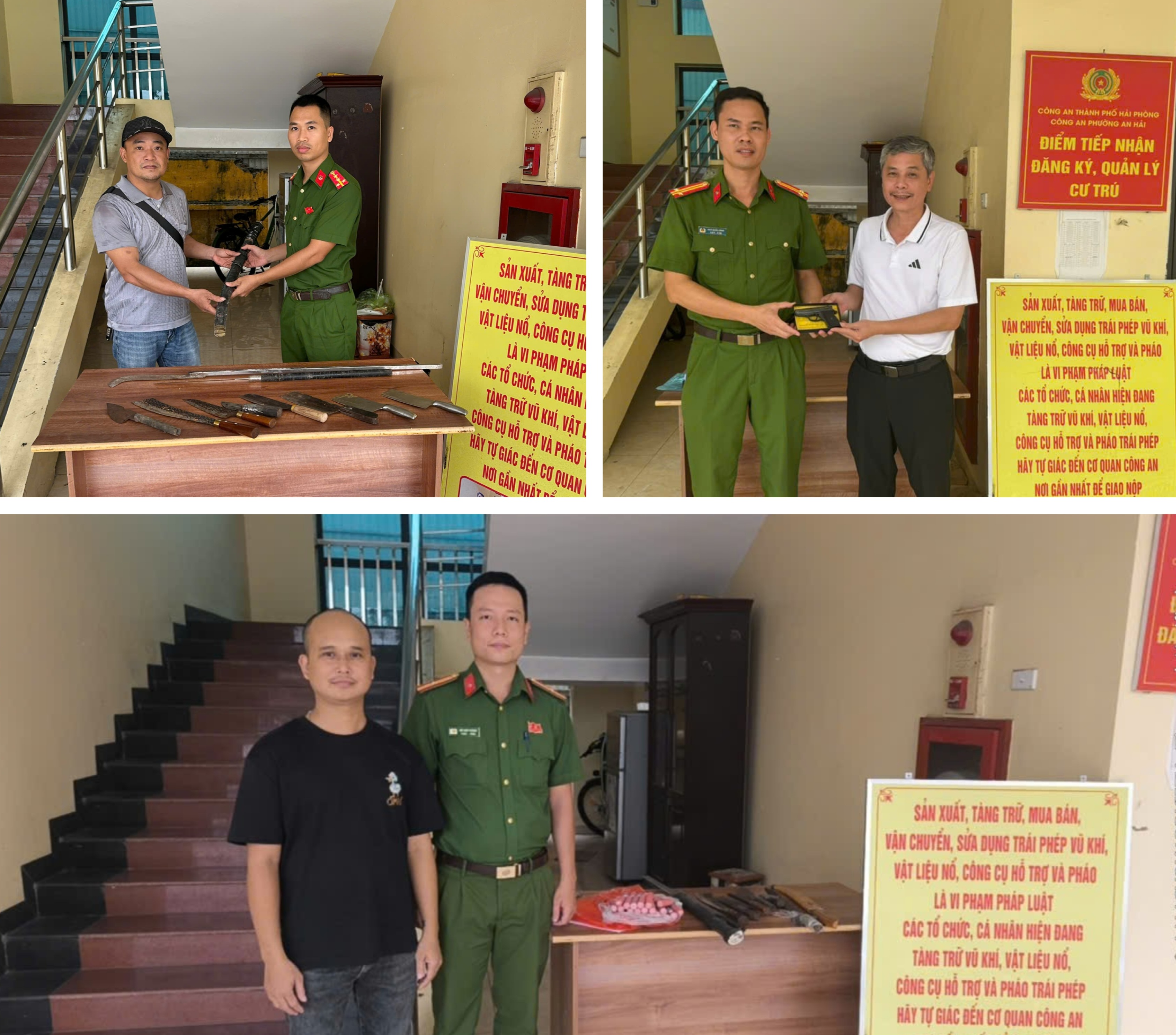 Công an phường An Hải vận động thu hồi 03 khẩu súng, 91 vũ khí thô sơ, 04 công cụ hỗ trợ và 42 kg pháo