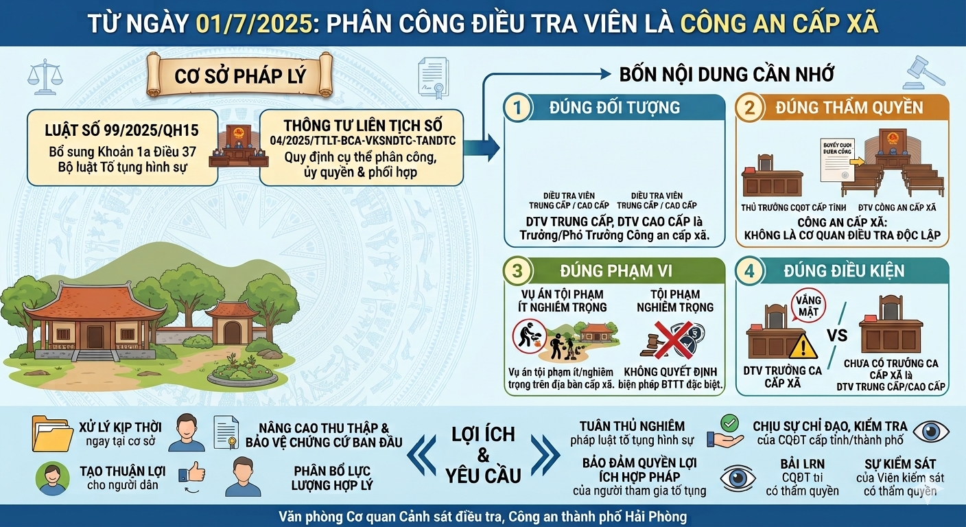 Nhiệm vụ và quyền hạn của Điều tra viên là Trưởng hoặc Phó Trưởng Công an cấp xã