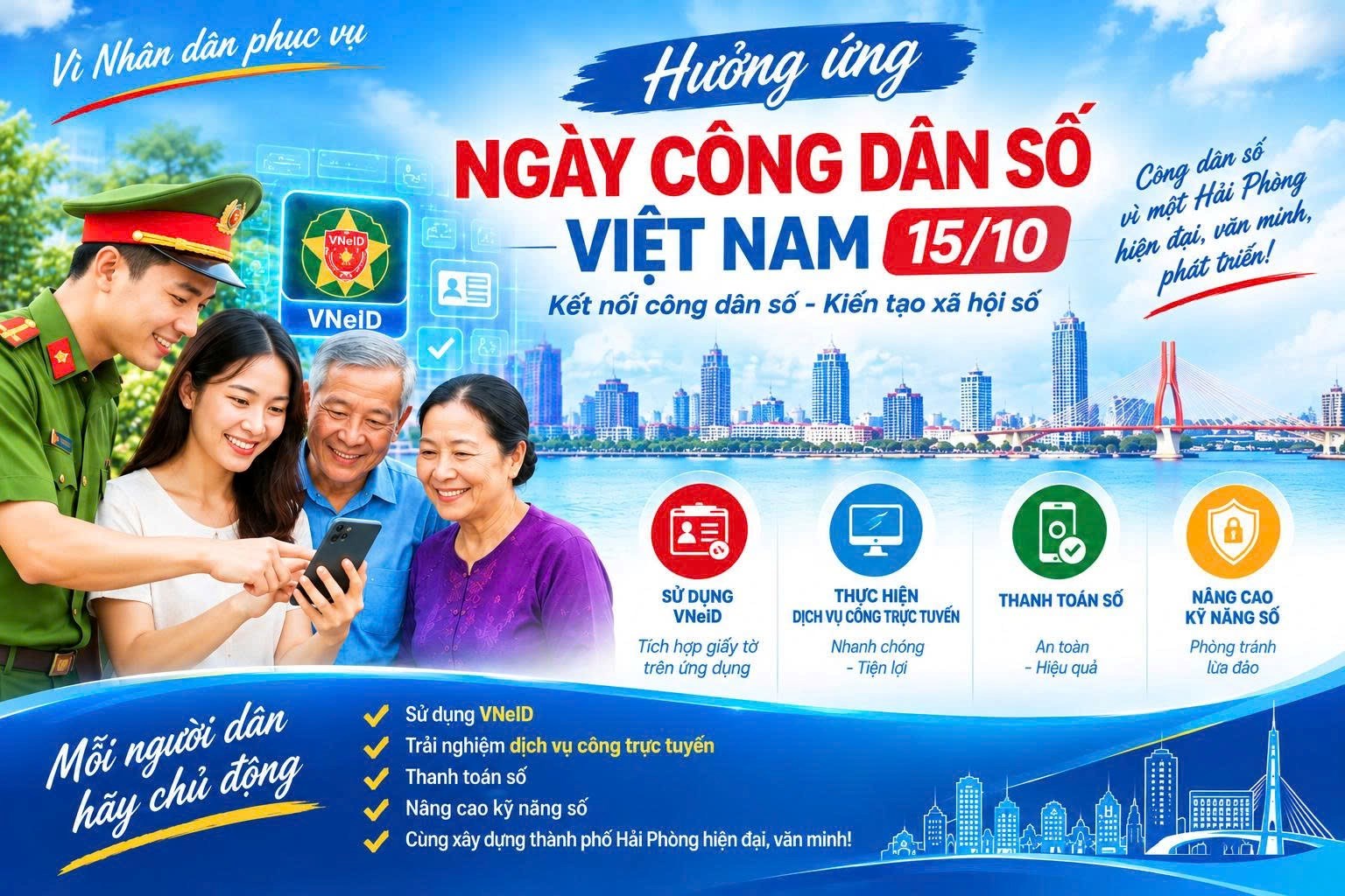 Công an thành phố Hải Phòng tích cực hưởng ứng Ngày Công dân số Việt Nam năm 2026