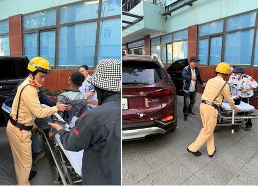 Đội Cảnh sát giao thông đường bộ số 2 kịp thời hỗ trợ đưa người dân bị thương đi cấp cứu