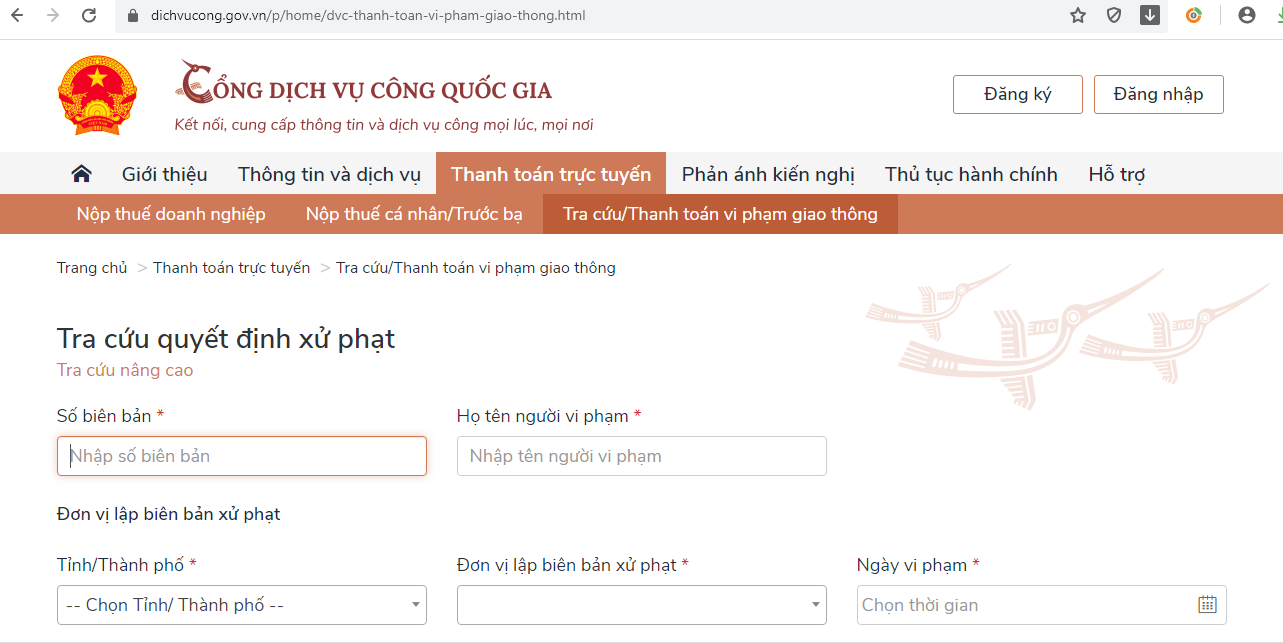 Nộp phạt vi phạm giao thông qua cổng dịch vụ công chỉ mất 3 phút
